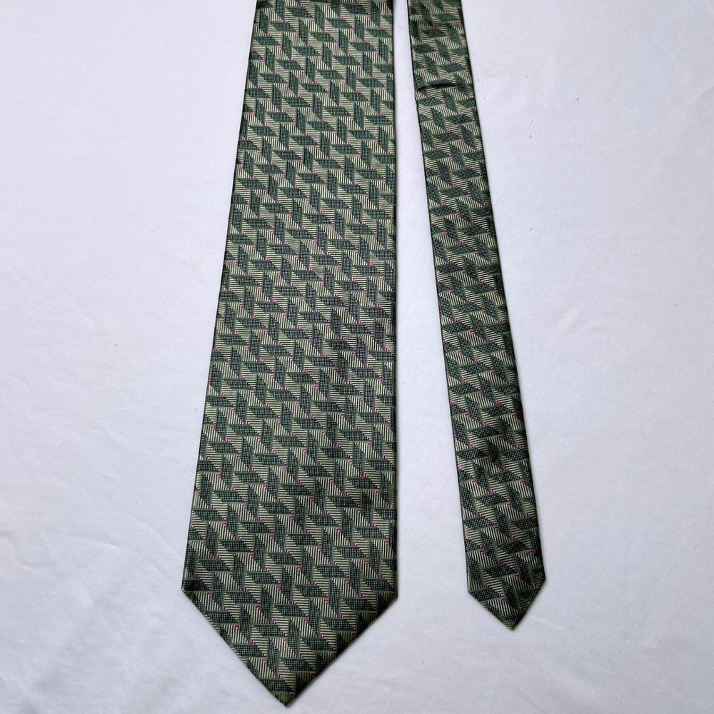 Paul Fredrick Mens Italian Silk Geometric Basketweave Necktie OS Sage Green